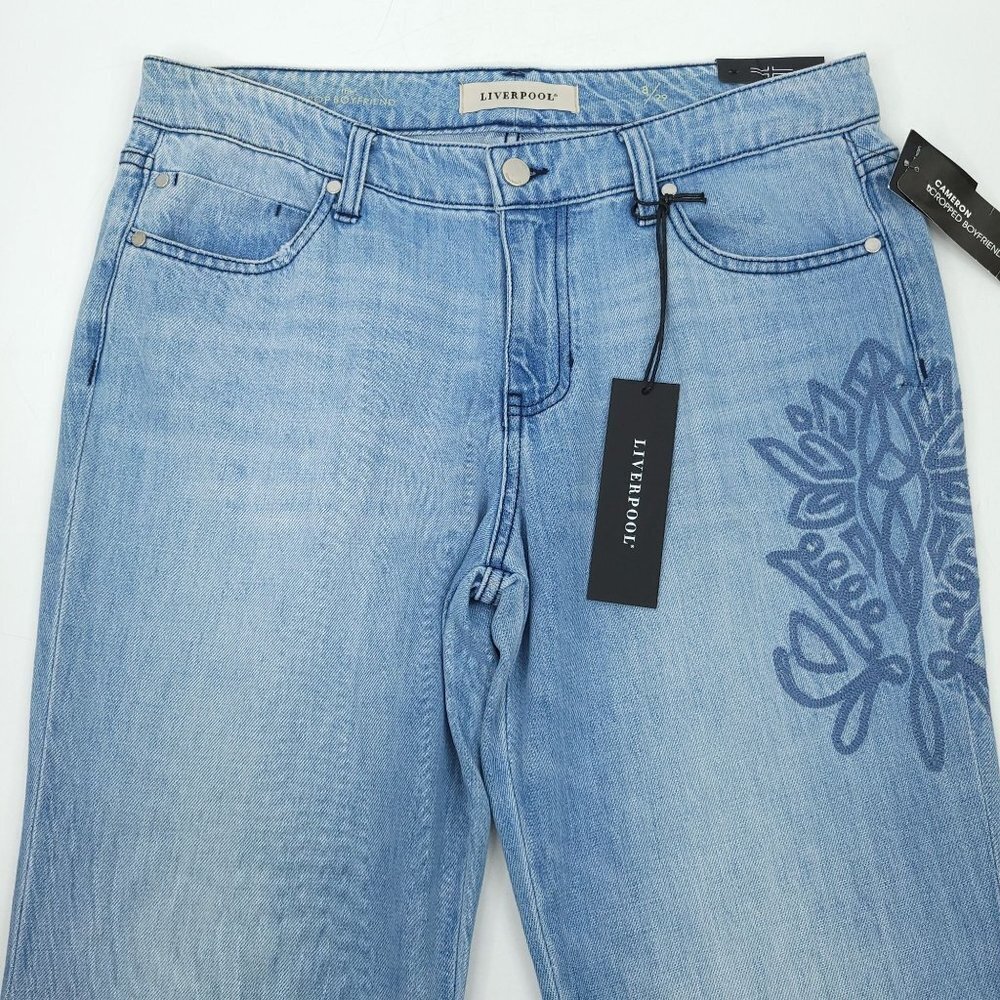 Liverpool The Boyfriend Crop Jeans NEW Embroidered 8 / 29 Light Wash Denim Capri - Picture 3 of 14